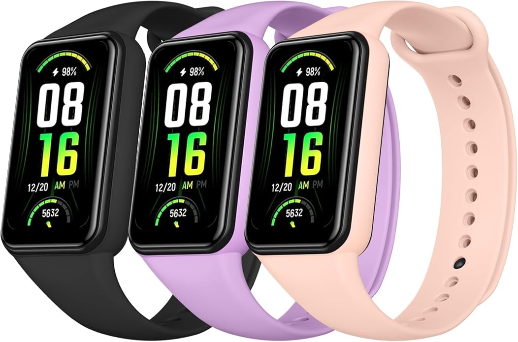 Amzpas TPU Bands for Amazfit Band 7 Fitness & Health Tracker, 3 Pack Soft Breathable Wristband, Adjustable Replacement Sportt Strap for Women Men