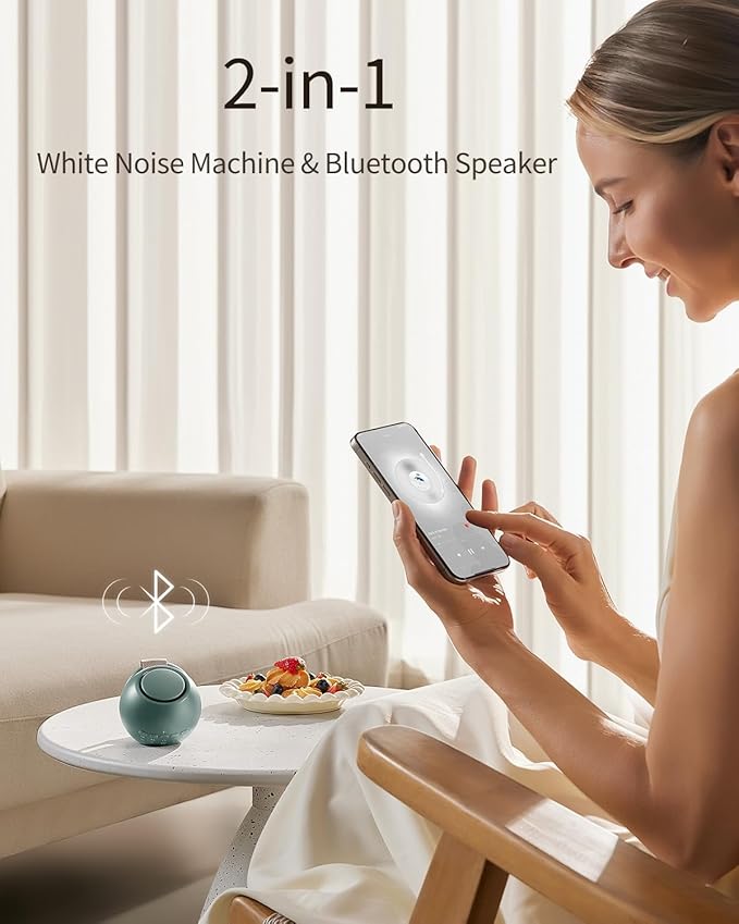 2026 Mom's Choice Awards, Portable Sound Machine for Baby Adult, AI Cry Detection, 18 Soothing Sound, Bluetooth Rechargeable White Noise Machine for Home Office Travel, Nursery Light, Cyan