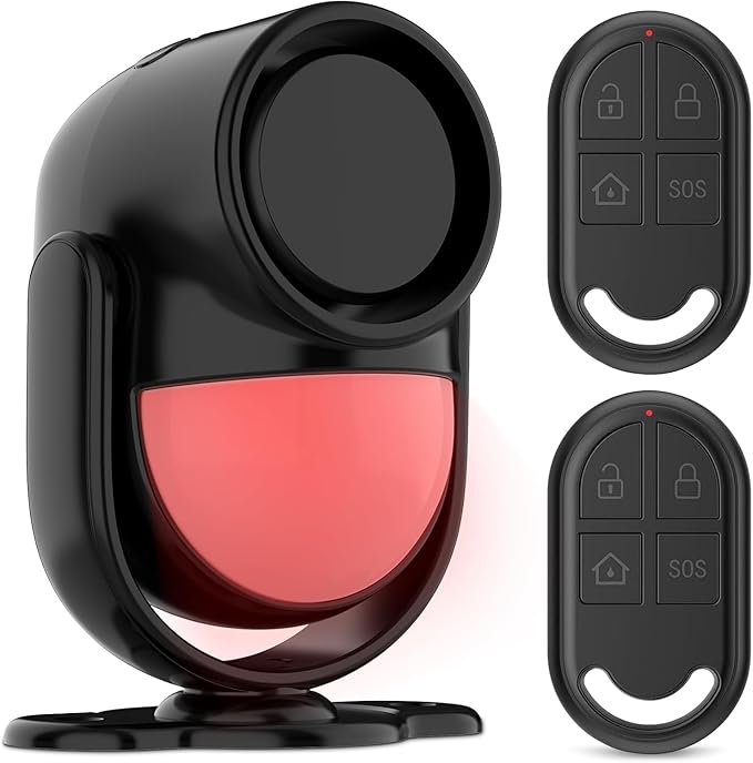 Luckydeer 125dB Loud Motion Sensor Alarm with 328ft Remote Control (40ft PIR Detector, 3*AA Batteries), Indoor Wireless Infrared Security Motion Detector with Siren for Home/Shed (Black-2 Remotes)