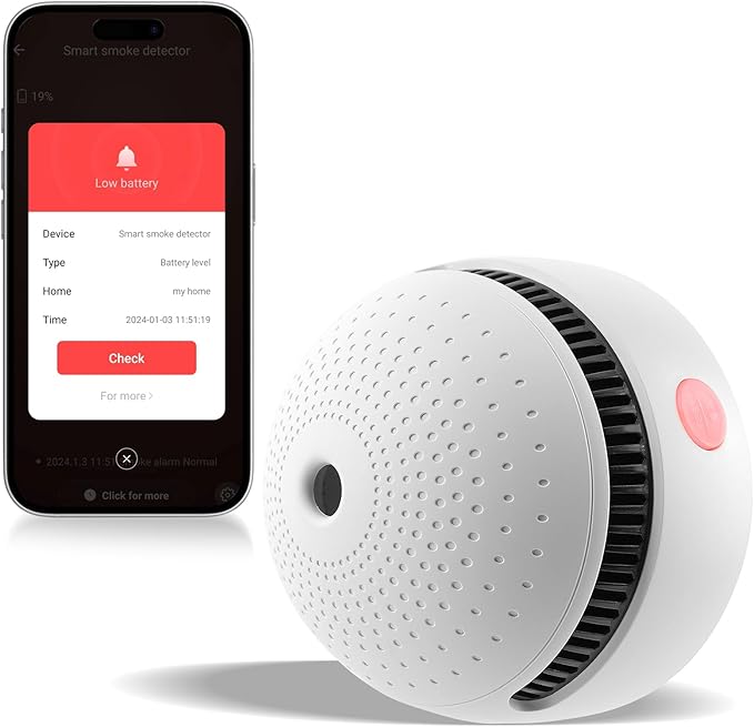 1-Pack Smart Smoke Detector,Wi-Fi Smoke Detector with Smart Life App Notifications,10-Year Replaceable Battery,Mini Fire Alarm Battery Powered for Home, RV