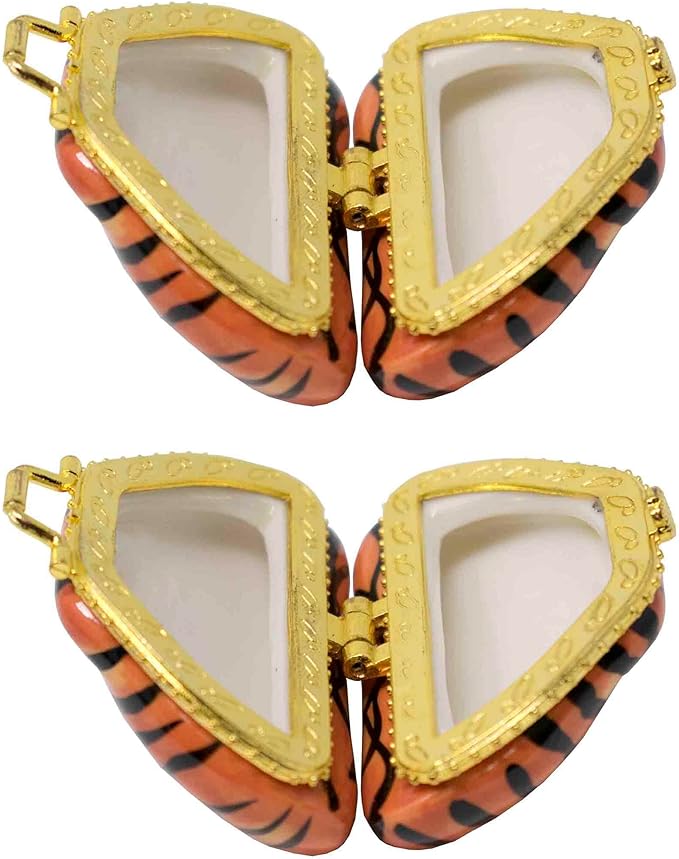 Set of 2 Ceramic Purse-Shaped Compact Pill Box & Organizer (Tiger)