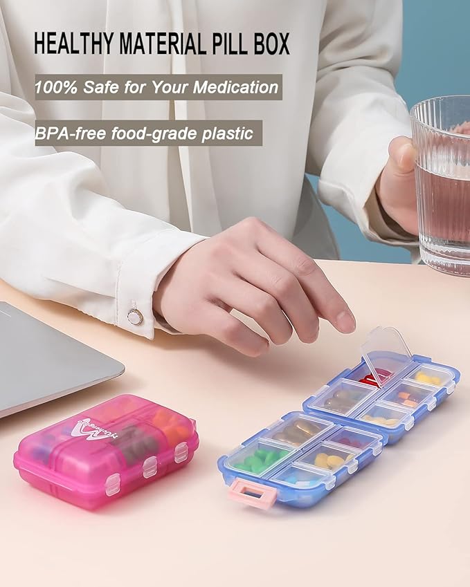 2 Pack Pill case Travel Pill Organizer, Pill Box for Purse Vitamin Fish Oil 10 Compartments Container Medicine Box by M Muchengbao