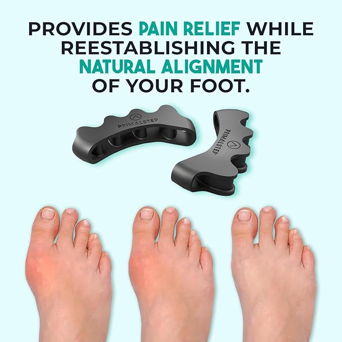PrimalStep Toe Separators, Spreaders, Spacers, Straightener to Correct Toes for Men and Women, Bunion Corrector, Foot Pain, Plantar Fasciitis, Over 50% Thicker, Large (Pack of 2)