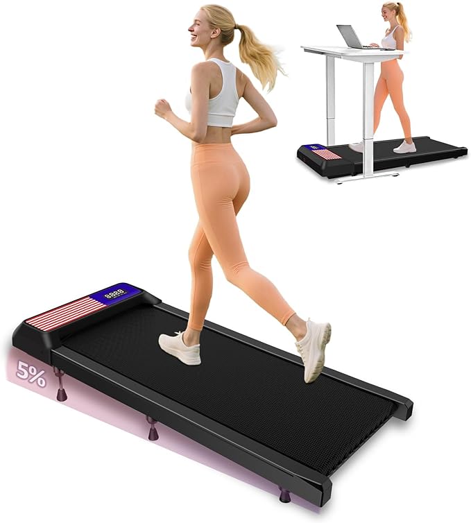 Under Desk Treadmill,Walking Pad with 5% Incline，Treadmills for Home & Office, 2.5HP Portable Treadmill with Remote Control and LED Display