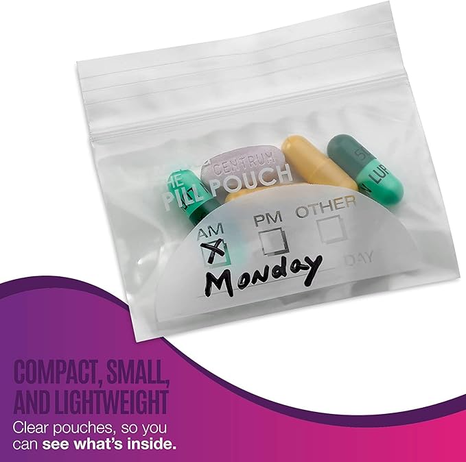 Pill Pouch Bags - (Pack of 250) 3" x 2.75" - BPA Free, Poly Bag Disposable Zipper Pills Baggies, Daily AM PM Travel Medicine Organizer Storage Pouches, Best Clear Reusable with Write-on Labels