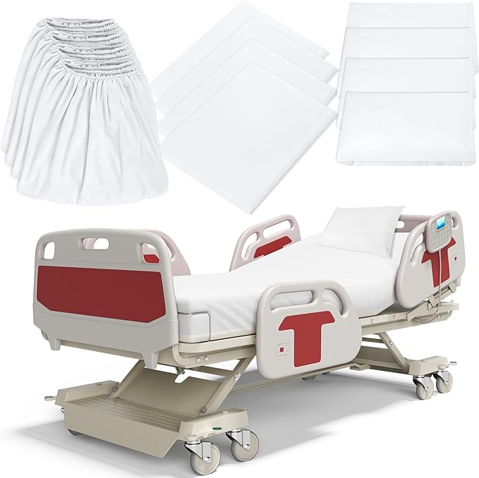 Moukeren 12 Pcs Hospital Bed Sheets Set Deep Pocket Fitted Sheet 36 with Elastic All Around Easy Care Knitted Jersey for Home/Nursing Home (White)