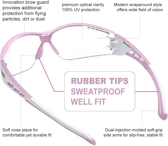 HTS HUNTERSKY Super Flexible Lightweight Anti Fog Wrap-Around U6 Clear Shooting Safety Glasses with ANSI Z87.1 Scratch Resist