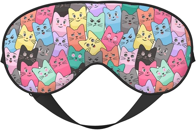 Cute Colorful Cartoon Cat Sleep Mask Eye Mask with Adjustable Strap Eye Sleep Shade Cover Blocks Light for Women Men Airplane Travel Nap