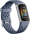 Getino Compatible with Fitbit Charge 5 Bands/Charge 6 Bands for Women Men, Breathable Replacement Sport Strap Adjustable Wristbands for Fitbit Charge 5/ Charge 6 Advanced Fitness Tracker, Blue Grey