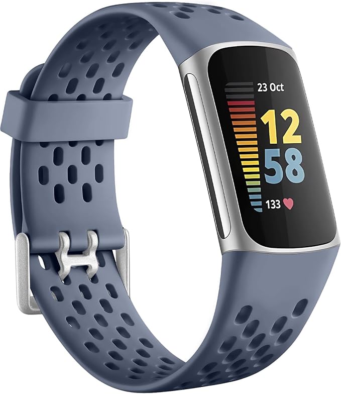 Getino Compatible with Fitbit Charge 5 Bands/Charge 6 Bands for Women Men, Breathable Replacement Sport Strap Adjustable Wristbands for Fitbit Charge 5/ Charge 6 Advanced Fitness Tracker, Blue Grey