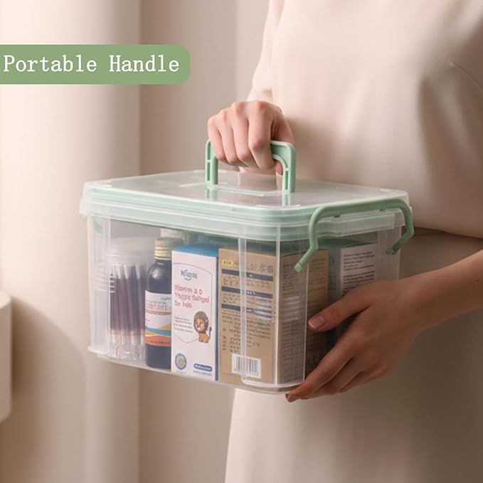 3-Piece Clear Medicine Organizer - Portable Multifunctional Medical Storage Box with Empty Pill Bags, Pill Cases, Removable Tray & Handle, Home & Travel Use