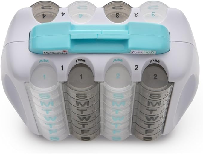 Medication and Supplement Pillbox Organizer, 3 ¾ in x 7 in - 28-Day Medicine Sorter - FSA and HSA Eligible – Monthly Medication Dispenser - Easy to Fill - 4-Week Pill Holder - Travel Friendly