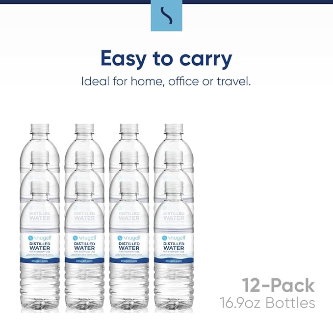 Snugell Bottled Distilled Water for Everyday Use (12-Pack, 16.9 oz Each) – Ultra-Filtered, Pure, and Safe – BPA-Free – Everyday Use – Made in USA