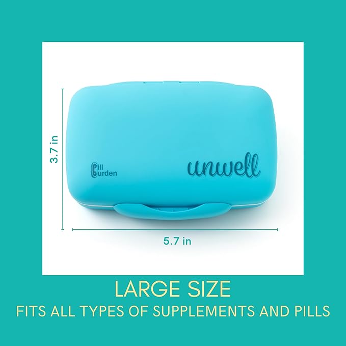 Cute, Large Pill Organizer – Big Silicone Travel Case for Vitamins & Supplements in Blue/Unwell
