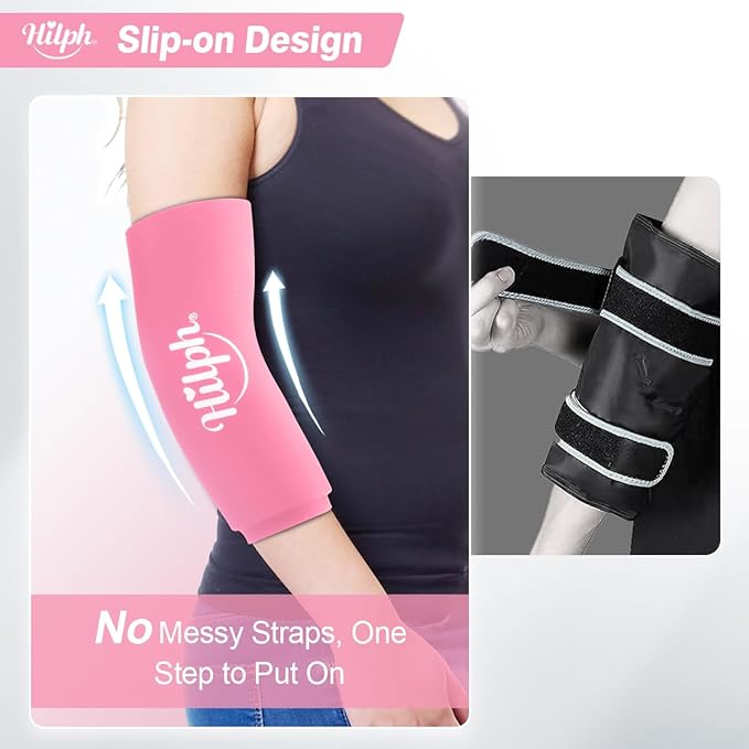 Hilph Elbow Ice Sleeve Arm Ice Packs for Injuries Reusable, Flexible Gel Cold Compression Sleeve for Tennis Elbow, Golfers, Tendinitis Pain Relief, Ideal Gift for Women, Girls, Medium, Pink