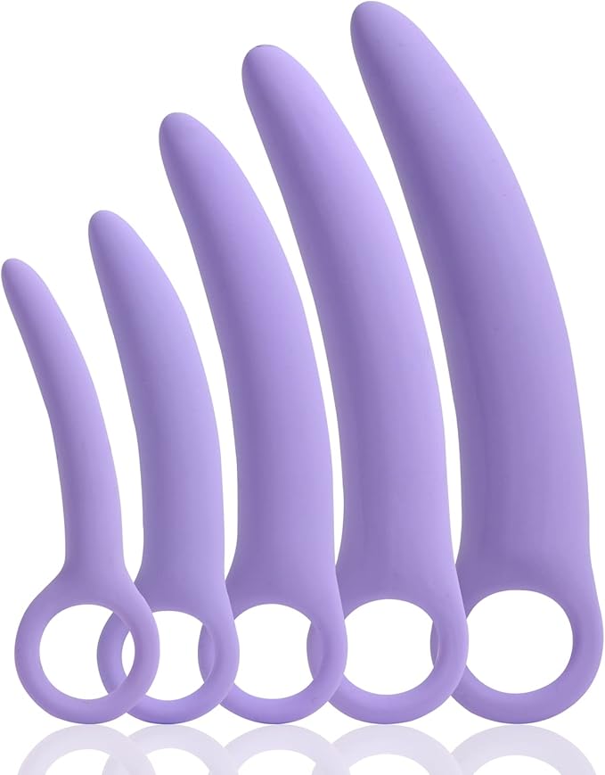 5 Pack Silicone Pelvic Floor Muscle Dilator Trainer Set,Pelvic Wand Massager for Women，Pelvic Floor Strengthening Device - Purple (with Storage Bag)