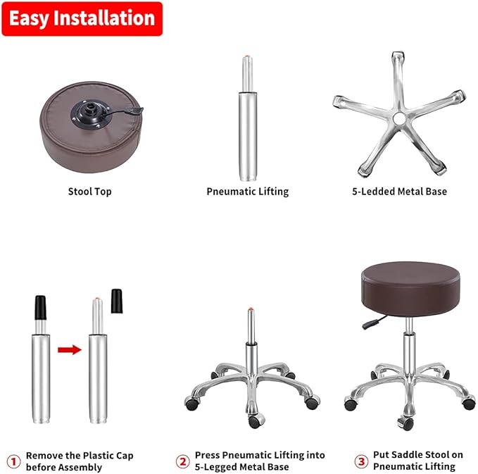 Thick Padding Swivel Rolling Stool,Adjustable Hydraulic Chair with Wheels for Medical Spa,Massage Salon,Home,Office,Clinic,Esthetician Artist Studio,Tattoo,Kitchen(Brown)