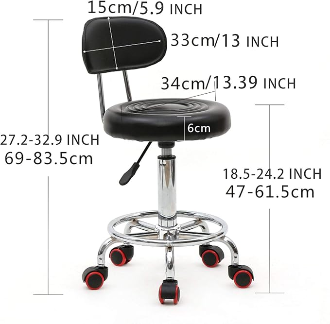 Be Well Medical Spa Stool with Back, Massage Salon Drafting Stool on Wheels for Office Desk Home Kitchen Massage Medical Salon Artist - Black