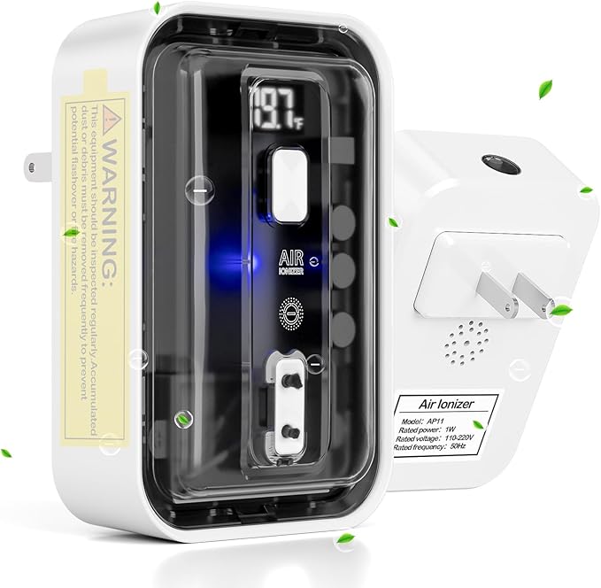 3 In 1 Air Ionizers For Home - Negative Ion Filtration System,Real Time Temperature Display Air Purifier Plug,Portable Air Purifier For Kitchen Bedroom,Quiet Operation Mini Air Cleaner
