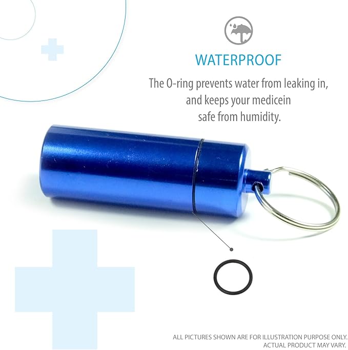 Deke Home - Waterproof Aluminum Pill Box Keychain, Mini Travel Pill Holder Case, Portable Medicine & Vitamin Organizer, Food Grade, Airtight Dispenser, Pocket Container for Daily Use