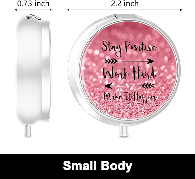 Rouidr Pill Box, 3 Compartment Medicine Pill Case, Small Metal Travel Medicine Box for Purse & Pocket, Silver, Work Hard