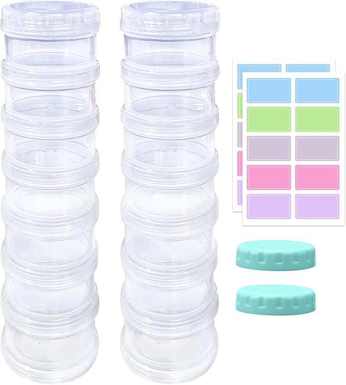 2 Pack 7 Day Pill Organizer Case Stackable Weekly Supplements Vitamins Pills Holder Dispenser Large Translucent Clear with Extra Lid