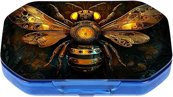 This Portable Mechanical Bee Pattern 6 Compartment Pill Box Can Be Placed in A Pocket Or Wallet to Store Vitamins, Medicines Health Supplements Other Medications.