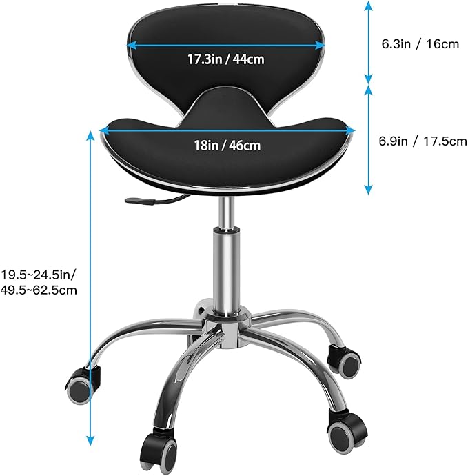 Multi-Purpose Adjustable Rolling Stool with Backrest,Drafting Spa Bar Medical Salon Tattoo Stool Chair with Wheels 360 Swivel,Heavy Duty,400lbs Weight Capacity,Black