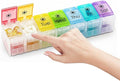 XL Large AM/PM Weekly Pill Organizer Arthritis Friendly, 2 Times a Day Pill Box with Spring Open Design, 7 Day Vitamin Case with Push Button Compartments (Clear)