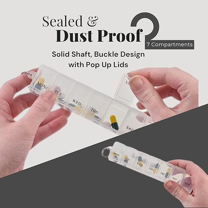 2Pcs Weekly Pill Box Organiser 7-Day Travel Dosset Box Portable Tablet Organizer Medicine Storage Box Pill Dispenser | Medium Medication Organizer - 2 Times a Day for Pills/Fish Oil/Vitamins (Clear)