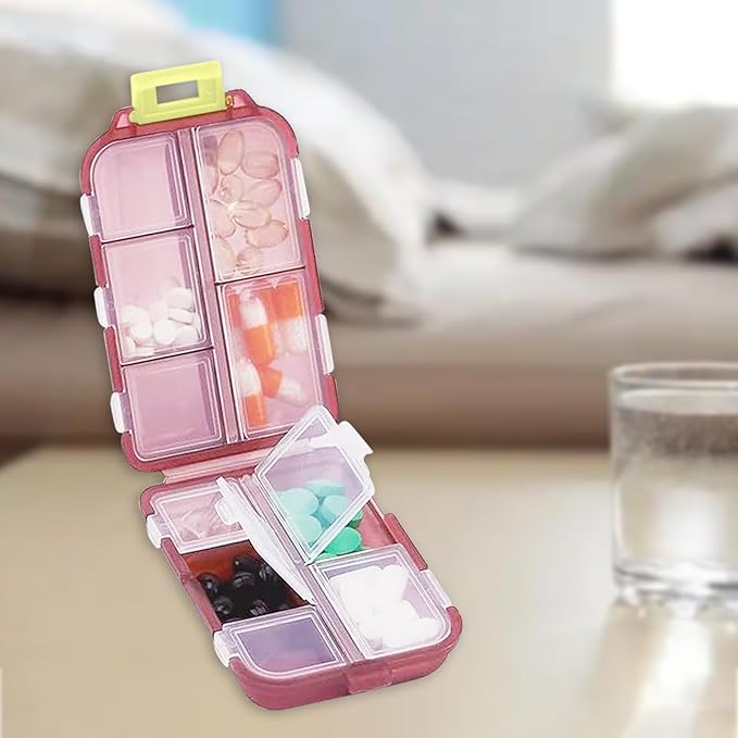 Travel Pill Organizer Portable Pocket Pill Case Small Pill Box for Purse Medicine Organizer Have 10 Compartments Storage Vitamin Fish Oil by INVODA (Red)