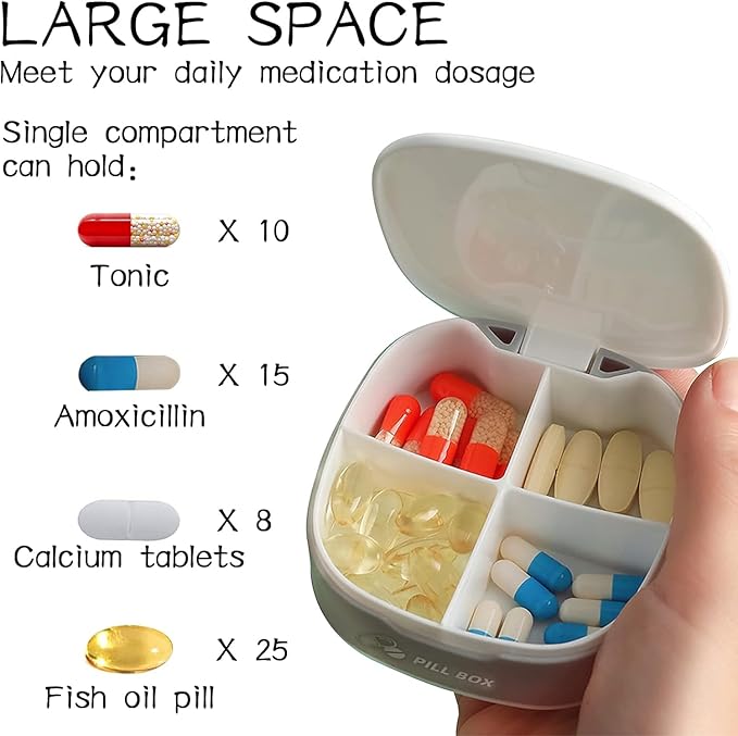 INVODA Pill Organizer 3PCS Weekly Pill Case for Purse Pill Container 4 Compartment Portable Travel Pill Box for Pills Vitamin Fish Oil