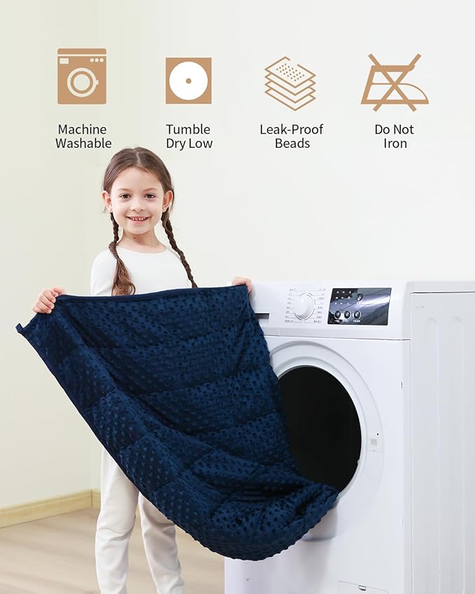 Mr. Sandman Weighted Blanket 3LBS 36 x 48 Inches, Minky Dots Heavy Blanket with Glass Beads, Soft and Cooling for School and Home, Navy Blue