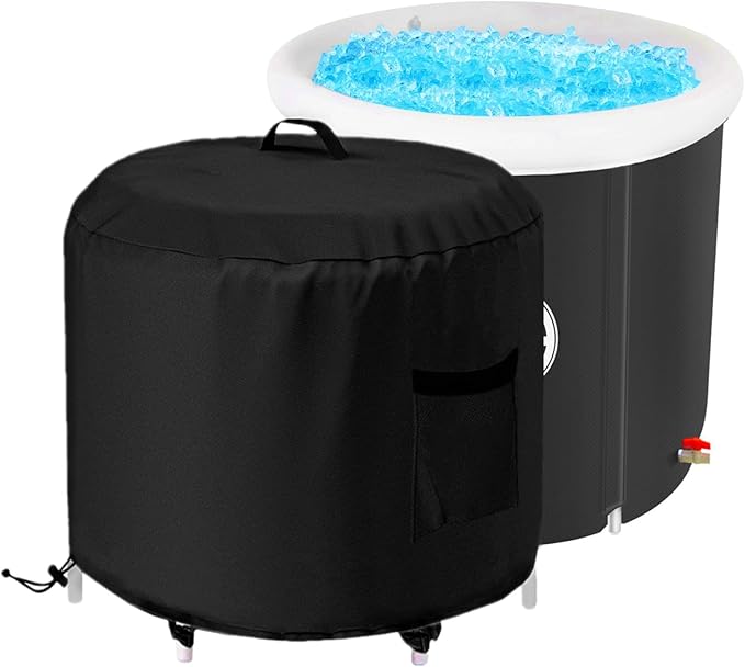 GS Alderaul Portable Ice Bath Tub Cover - Dustproof, Waterproof with Windproof Hem - Outdoor Ice Bath Barrel Cover for Cold Plunge Tub