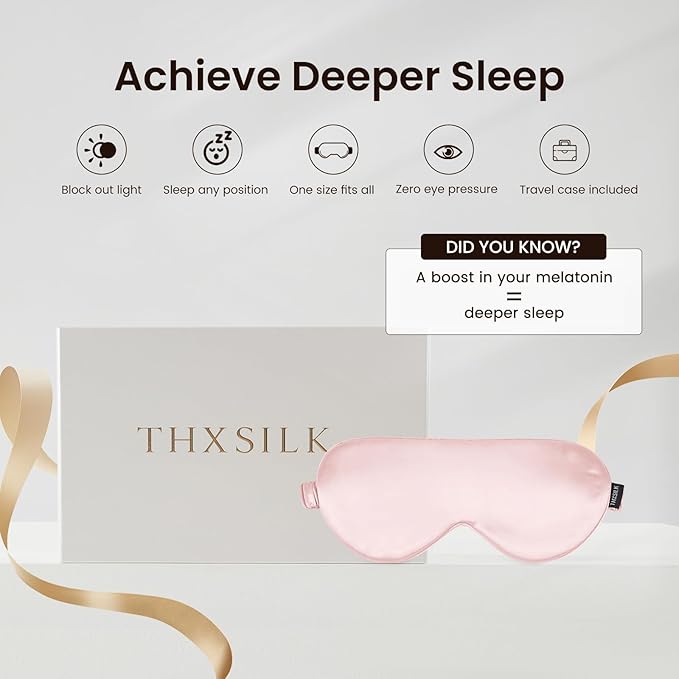 THXSILK Sleep Mask 100% 25 Momme Pure Mulberry Silk Super Smooth Cooling Sleep Eye Mask Blackout for Women/Man/Kids, Eye Cover with Wide Head Strap for Good Night Sleep, Charming Pink