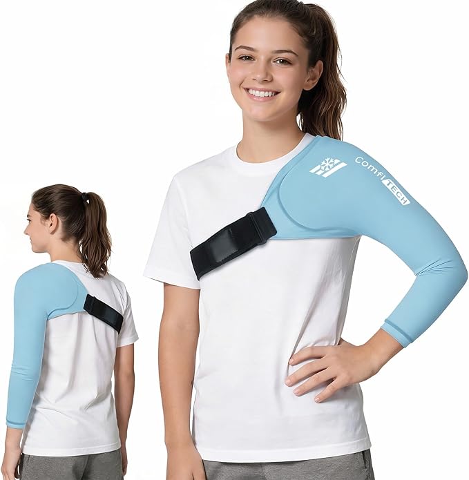 ComfiTECH Youth Shoulder Arm Ice Pack Wrap for Young Pitchers, Ice Arm Sleeve for Teen Volleyball Players, Flexible Cold Application for Throwing Recovery, Elbow Joint & Muscle Comfort, Large
