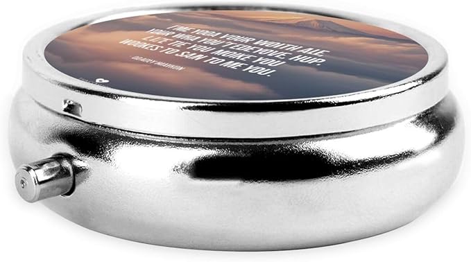 ZhongGuo Inspirational Quotes Printed Pill Organizer,Round Travel Pill Organizer Mini Medicine Pill Box for Purse Iron Plating