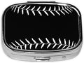 Pill Case Black Baseball Sport Softball American Pill Box with Mirror 2 Compartment Small Pill Case for Purse or Pocket Rectangular Pill Box or Vitamins, Fish Oil, Supplements