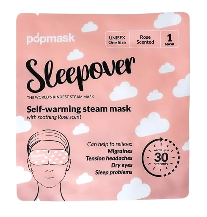 POPBAND Popmask Sleepover Self-Heating Rose Scented Eye Mask, Natural Steam Heat Relief for Migraines, Headaches, Allergies, and Dry Eyes, 5 Individually Packaged Eye Masks