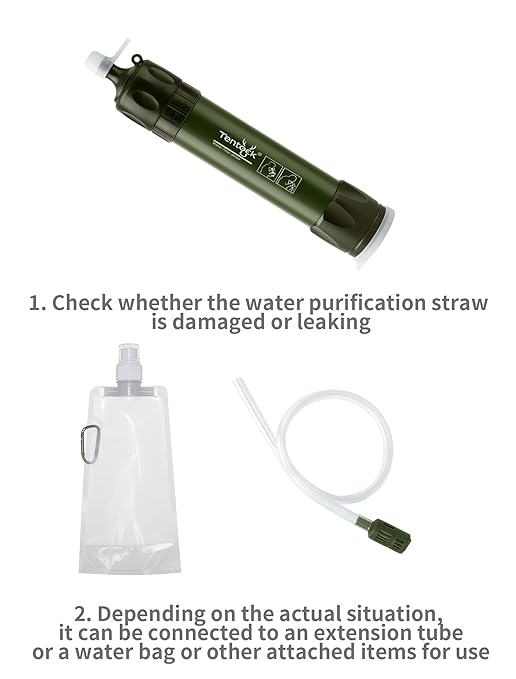 Tentock Portable Water Filter Straw for Camping & Survival, 0.01 Micron Personal Water Purifier with Syringe for Backpacking & Emergency, 2000L Capacity