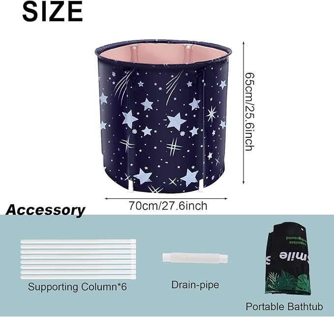 STARBRILLIANT Portable Foldable Bathtub, Collapsible Adult Travel Bath Tub for Camping, Home & Spa, Space-Saving Storage, Durable PVC Material (Starry Sky B, 27inch)