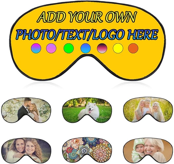 Personalized Eye Mask, Custom Eyeshade Blindfold Add Your Design Image Text Customized Eye Cover with Adjustable Strap for Sleeping Travel Work Naps Blocks Light, Deep Yellow
