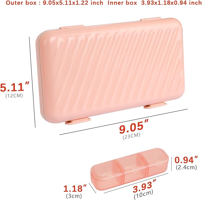 Pill Organizer 3 Times a Day Pink, Weekly Pill Case with Labels, Pill Box Medicine Organizer to Hold Vitamins and Medication | IPX7 Waterproof |21 Independent Sealing Rings