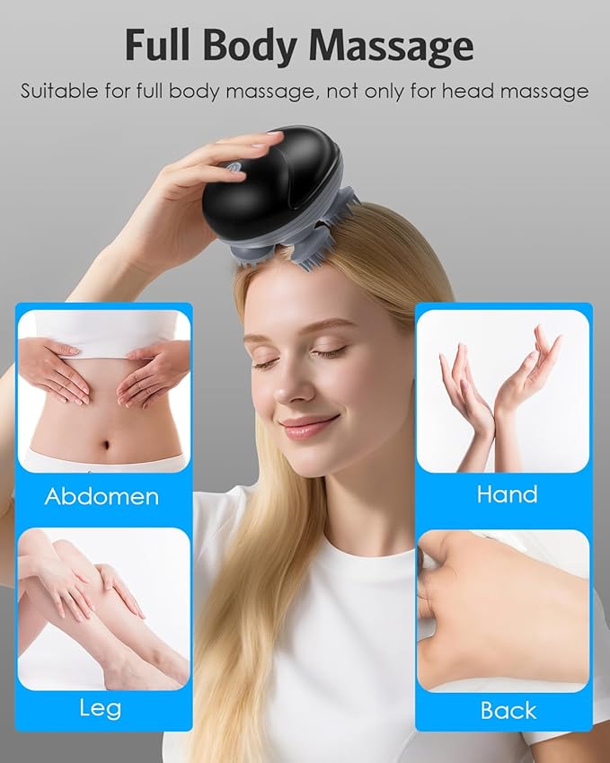 AMIR Electric Scalp Massager, Portable Head Scratcher with 96 Kneading Nodes, Handheld for Stress Relief and Pain Relief, Ideal Valentine‘s Day Gift for Her/Him (Black)