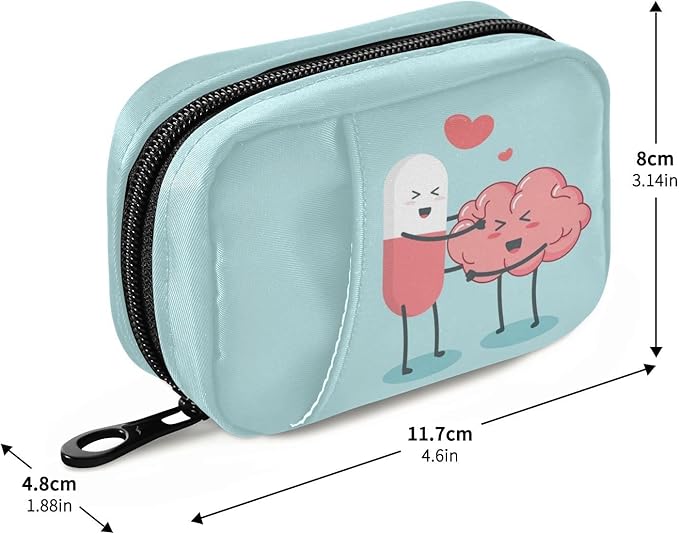 Happy Pills Pill Box 7 Day Pill Case Bag Travel Pill Organizer Bag with Zipper Weekly Case Portable Compact Size for Vitamin Supplement Holder