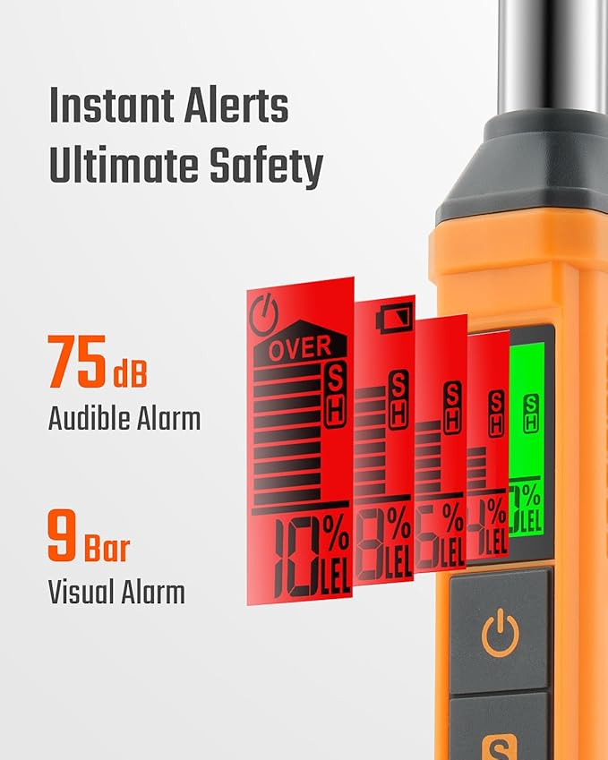 Natural Gas Detector, TopTes PT299 Gas Leak Detector with Extendable Rod, Portable Propane Sniffer for Detecting Combustible Leaks Like Methane & Butane for Home, RV (Includes Battery x2) - Orange