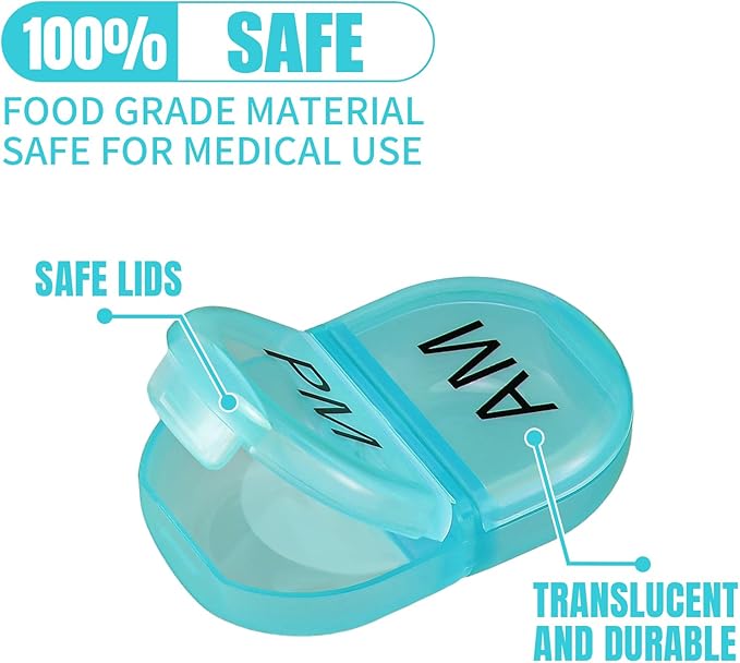 6 Pack Pill Organizer Pocket Small Case Holder Am Pm Pill Case Portable Two Compartment Round Travel 2 Times a Day for Vitamin Medication Supplement(Green)
