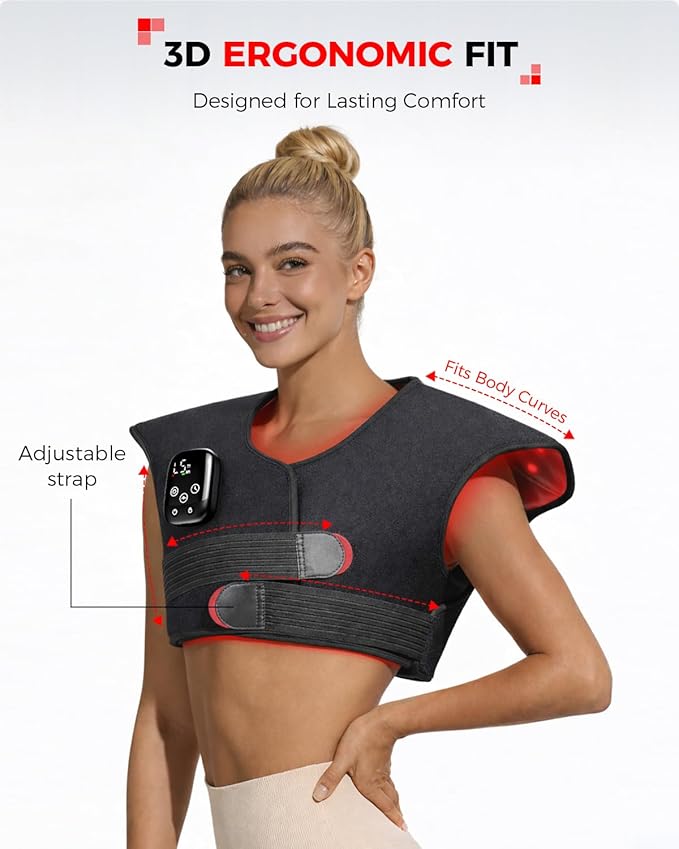 Red Light Therapy for Neck and Shoulder with 157 LEDs, Wireless 660nm & 850nm Infrared Red Light Therapy Neck and Shoulder Heating Pad, 5-Level Light Intensities & 3-Level Pulse Wearable Wrap
