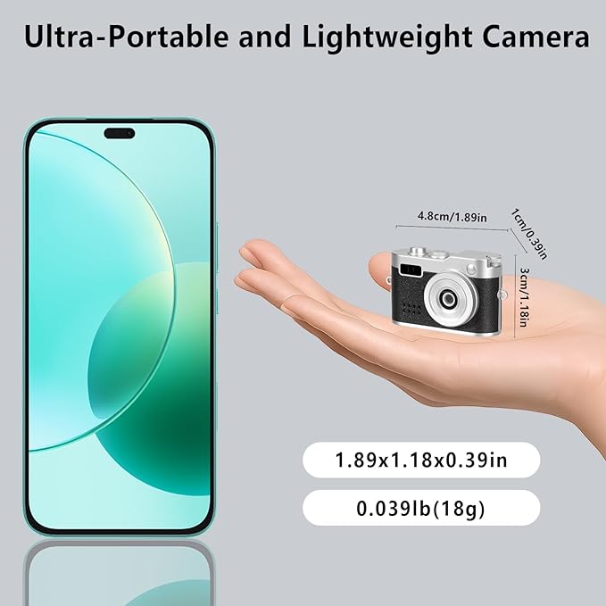 Mini Keychain Camera, FHD 1080p Mini Digital Camera with 32GB SD Card, Flash, 6 Creative Filters, 0.96" HD Display, 100 Mins Battery Life for Travel Recording Birthday Gifts (Vintage, Dark)