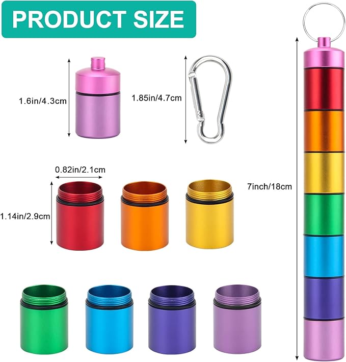 Small Portable Pill Case Keychain for Travel, AngleKai 2 Pack Pill Organizer Box, Waterproof Tablet Container Weekly Medicine Bottle Organizer (Rainbow)